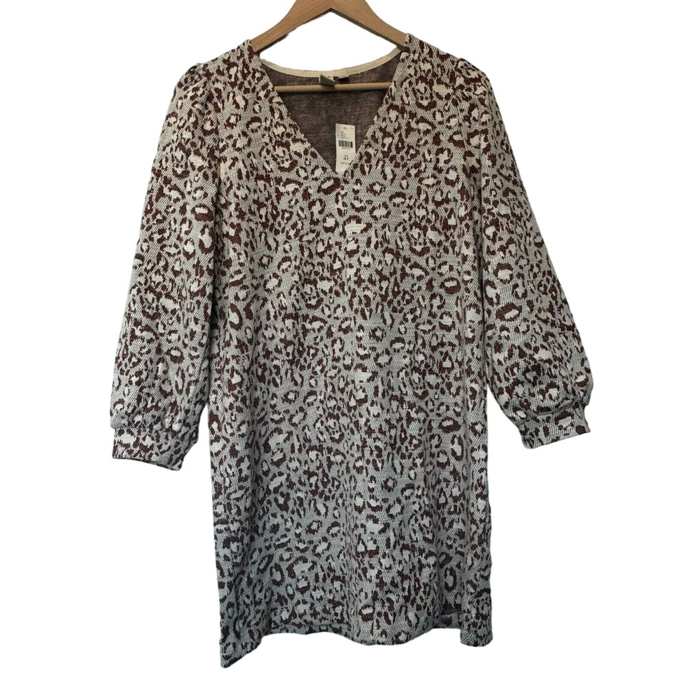 ANTHROPOLOGIE DOLAN NWT Women's Medium Petite Leopard Print Sweater Dress‎ Cozy